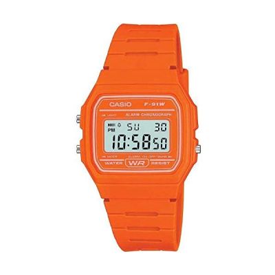 image Casio Montre Quartz Unisexe 37.00mm avec Cadran LCD Digitale et Bracelet en Rubber Strap Orange F-91WC-4A2EF