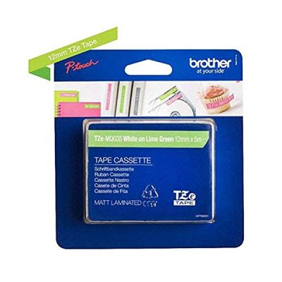 image Brother TZe-MQG35 | Ruban original Laminé PaSTe-l | 12 mm | Blanc sur fond Vert citron | 5M