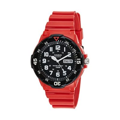 Casio MRW-200HC-4 Montre analogique à Quartz pour Homme avec Bracelet en résine, Rouge/Noir, lanière