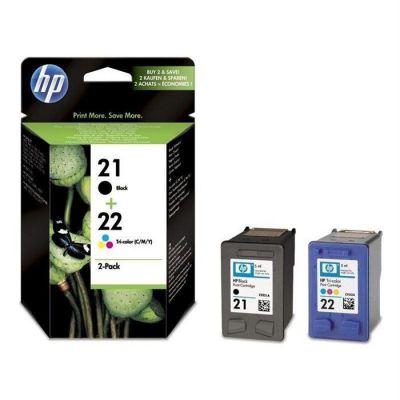 image HP 21/22 SD367AE pack de 2, cartouches d'encre d'origine, imprimantes HP DeskJet et HP OfficeJet, noir et trois couleurs (cyan, magenta, jaune)