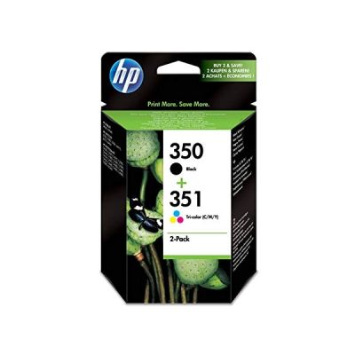 image HP 350/351 SD412EE pack de 2, cartouches d'encre d'origine, imprimantes HP DeskJet, HP Photosmart, noir, trois couleurs (cyan, magenta, jaune)