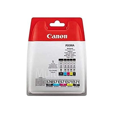Canon PGI-570/CLI-571 Cartouches PGBK/C/M/Y/BK Multipack Noire Pigmenté, Cyan, Magenta, Jaune, Noire (Multipack plastique)