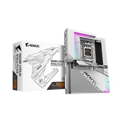 GIGABYTE B650E AORUS Stealth Ice Carte mère - AMD Ryzen série 9000, VRM 12+2+2 Phases, jusqu'à 8000 MHz DDR5 (OC), 1xPCIe 5.0 + 2xPCIe 4.0 M.2, LAN 2,5 GbE, WiFi 7, USB 3.2 Gen 2x2