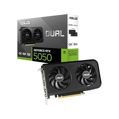 image ASUS Dual NVIDIA GeForce RTX 5050 8GB GDDR6 OC Edition – Carte Graphique (PCIe 5.0, DLSS 4, HDMI 2.1b, DisplayPort 2.1b, 2 Slot, Ventilateurs axiaux, Technologie 0dB, Dual BIOS)