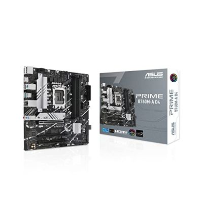 image ASUS Prime B760M-A D4 – Carte mère Intel B760 LGA 1700 Micro-ATX (PCIe 4.0, 2 x M.2, Realtek 2.5Gb Ethernet, DisplayPort, 2 x HDMI, SATA 6 GB/s, USB 3.2 Gen 2, Aura Sync RGB)