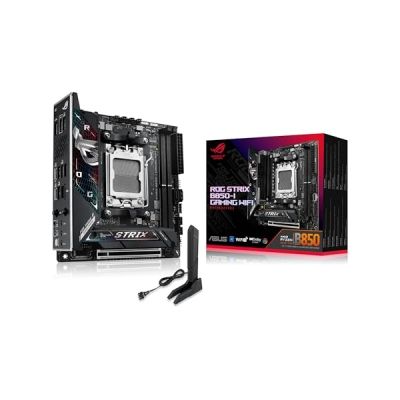 image ASUS ROG Strix B850-I Gaming WiFi AMD Mini-ITX Motherboard, 10+2+1 Power Stages, DDR5 Slots, Two M.2 Slots, PCIe® 5.0, WiFi 7, USB 20Gbps Type-C®, and Aura Sync RGB