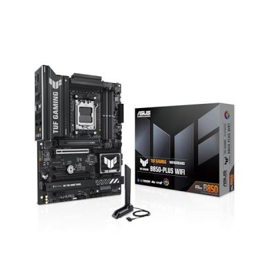 image ASUS TUF GAMING B850-PLUS WIFI AMD ATX motherboard, 14+2+1 80A DrMOS power stages, DDR5, PCIe 5.0 Ready, 3xM.2 slots, Wi-Fi 7, Realtek 2.5Gb Ethernet, DisplayPort, HDMI™, USB 20Gbps Type-C®, Aura Sync
