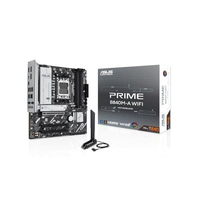 AMD B840 mATX Motherboard, DDR5, PCIe 4.0 Ready, Three M.2 Slots, Wi-FI 6E, Realtek 2.5Gb Ethernet, DisplayPort, HDMI™, Rear and Front USB 5Gbps Type-C® Support, BIOS Flashback™, Aura Sync