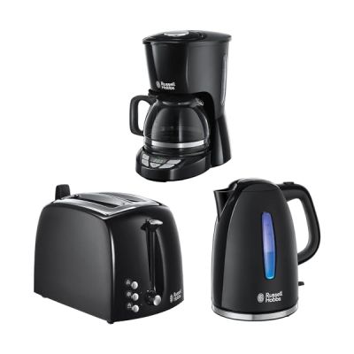 image Russell Hobbs Set Petit Déjeuner Bouilloire et Grille Pain Toaster XL Texture Noir - 22591-70 et 22601-56