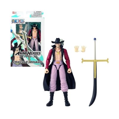 image BANDAI One Piece Dracule Mihawk Action Figure – Figurine articulée Mihawk Anime 17 cm avec accessoires supplémentaires