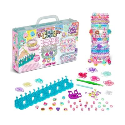 BANDAI - Rainbow Loom Boutique – Coffret Fabrication Automatique de Bracelets Élastiques - Loisir Créatif - Contient 4000 Élastiques, Crochets, Beadmojis, Charms - Jouet Enfant 7 ans et + - CD0186