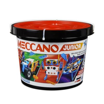 image BANDAI - Meccano Junior Baril 150 pièces - Coffret de Construction 5 modèles, 2 Outils, Notice, Seau de Rangement - Kit Activité Assemblage Jouets et véhicules - Jouet Enfant 5 Ans et + - APM19103