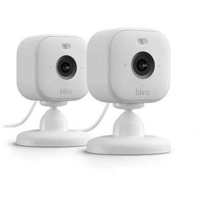image Blink Mini 2 | Caméra de surveillance connectée à prise, vidéo nocturne HD en couleur, projecteur intégré, système audio bidirectionnel, détection de mouvements | 2 caméras | Blanc
