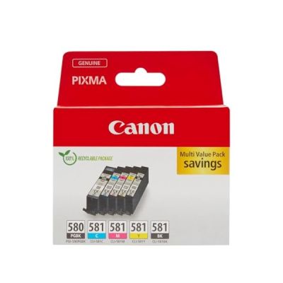 image Canon Multipack Cartouche d'encre - PGI-580/CLI-581 Cartouches d'encre Authentiques pour imprimante - 5 Pack (1 x Noir, 1 x Cyan, 1 x Magenta, 1 x Jaune & 1 x Noir bureautique)