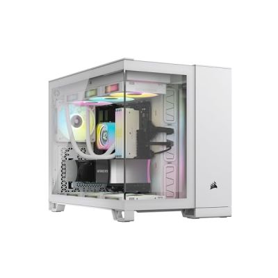 image CORSAIR iCUE LINK 2500X RGB Boîtier Petit Tour mATX à Double Chambre – Verre Trempé Panoramique - Connexion Inversée Compatible Avec la Carte Mère – 2x Ventilateurs CORSAIR RX120 RGB Inclus – Blanc