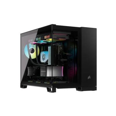 image CORSAIR iCUE LINK 2500X RGB Boîtier Petit Tour mATX à Double Chambre – Verre Trempé Panoramique - Connexion Inversée Compatible Avec la Carte Mère – 2x Ventilateurs CORSAIR RX120 RGB Inclus – Noir