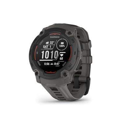 image Garmin Instinct E - Montre GPS Robuste et connectée – Noir avec Bracelet Gris Charbon – Boîtier 45 mm