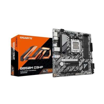 image GIGABYTE B850M D3HP Carte Mère - Processeurs AMD Ryzen Série 9000, 5+2+2 Phases VRM numériques, jusqu'à 8200MHz DDR5 (OC), 1xPCIe 5.0 + 1xPCIe 4.0 M.2, LAN GbE, USB 3.2 Gen 2