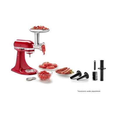 image KitchenAid Accessoires - 5KSMMGA - Hachoir à Viande pour KitchenAid Robot Pâtissier - Poussoir à Saucisse Inclut - Hachoir à Légume - Inox