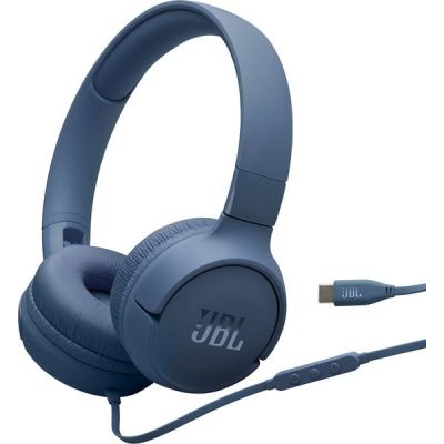 image JBL Tune 520 C, Casque Filaire Supra-auriculaire Confortable avec Micro, Son JBL Pure Bass, préréglages EQ, connectivité USB-C, Design Pliable et câble Anti-nœuds, Bleu