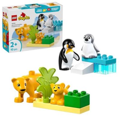 LEGO Duplo Familles d’Animaux Sauvages : Pingouins et Lions - Jeu Motricité Fine pour Fille ou Garçon dès 2 Ans - Jouet Éducatif Premier Âge - 4 Figurines d'animaux & Accessoires - Idée Cadeau 10442