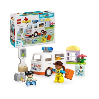 image LEGO Duplo L’Ambulance et Le Chauffeur - Jouet Éducatif pour Enfants dès 2 Ans - Voiture, Petite Maison, 2 Figurines & Briques Premiers Secours - Cadeau pour Fille ou Garçon 10447