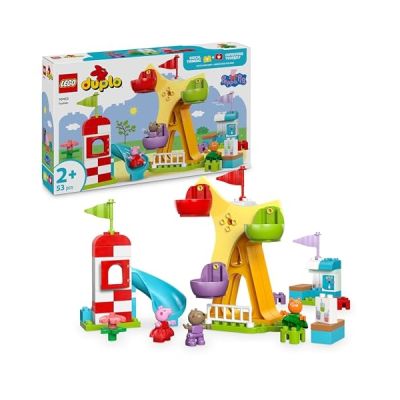 image LEGO Duplo Peppa Pig La Fête Foraine - Jouet Éducatif dès 2 Ans - Motricité Fine - Grande Roue, Toboggan, Bar à Jus & 3 Figurines Dont Danny Dog - Activité Premier Âge - Cadeau Fille ou Garçon 10453