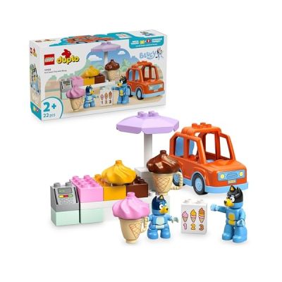 image LEGO Duplo Visite chez Le Marchand de Glace avec Bluey - Jouet Educatif avec Voiture, Stand de Glaces & 2 Figurines Dont Papa Bandit - Motricité Fine - Cadeau pour Fille ou Garçon dès 2 Ans 10458
