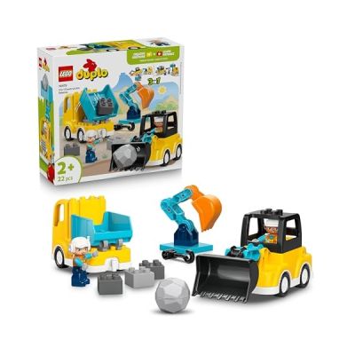 image LEGO DUPLO Ma Ville Les Véhicules de Chantier - Jouet Éducatif Montessori pour Enfant en Bas Âge - Camions, Pelleteuse & Dépanneuse - Idée de Cadeau d'Anniversaire pour Garçon ou Fille dès 2 ans 10475