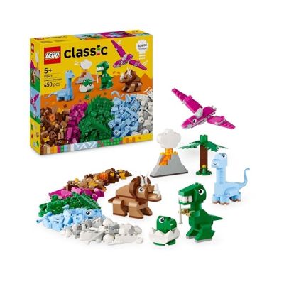 image LEGO Classic Creative Dinosaurs Set, Building Toys for Kids, Assorted Bricks for Imaginative Play, Includes T. Rex, and Triceratops Dino Figures, Birthday Gift for 5 Plus Year Old Boys and Girls 11041