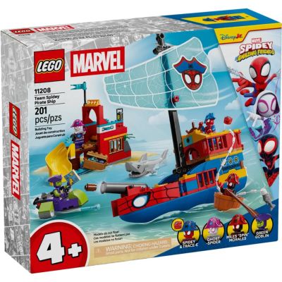 LEGO Spidey Le Bateau Pirate de l’équipe Spidey 11208 | Jouet pour garçon dès 4 ans, set de super-héros, maquette de navire, 2 barques, 4 minifigurines, idée cadeau, 201 pièces