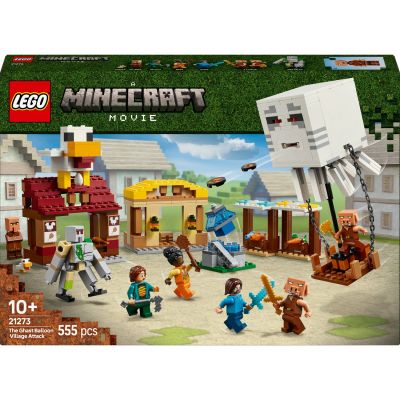 LEGO Minecraft Les Ghasts à l’Attaque du Village 21273 | Jeu pour garçon dès 10 ans, maison de Steve, 4 minifigurines, figurine golem de fer, cadeau pour fan du jeu vidéo, 555 pièces