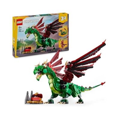LEGO Creator 3-en-1 Le Dragon médiéval - Se transforme en Serpent de mer ou en phénix - Jeu de Construction pour garçons et Filles Amoureux des Animaux - Idée de Cadeau d’Anniversaire dès 9 Ans 31161