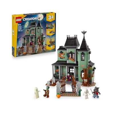 LEGO Creator 3-en-1 Le Manoir Hanté - Jouet Maison se Transformant en Set de Bateau ou de Train Hanté - Inclut 5 Minifigurines - Cadeau Original pour Garçon ou Fille dès 9 Ans 31167
