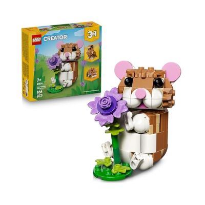 LEGO Creator 3-en-1 L’Adorable Hamster et la Fleur 31376 | Jeu de construction pour fille dès 7 ans, figurine d’animal, se transforme en aigle ou hérisson, idée cadeau, 166 pièces