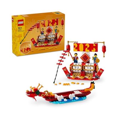 LEGO Le Calendrier des fêtes - Idée Cadeau et Jouet 2-en-1 du Nouvel an Lunaire pour Filles et garçons dès 10 Ans - Set de Construction incluant Un Bateau-Dragon - Stimule Le Jeu d’Imagination 40678