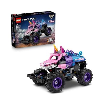 image LEGO Technic Monster Jam Sparkle Smash à Rétrofriction - Jouet Camion - Maquette de Voiture de Course Rose - Design Licorne - Cadeau d'Anniversaire Original pour Garçon ou Fille & Fans dès 7 ans 42220
