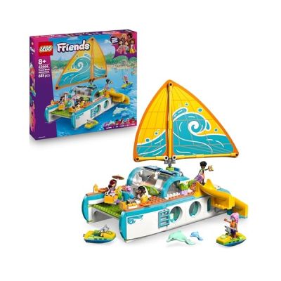 image LEGO Friends L’Aventure en Bateau - Jouet de Construction - Bateau avec Voile Mobile, 4 Mini-Poupées, 2 Figurines de Dauphins & Accessoires Amusants - Cadeau Original pour Fille dès 8 Ans 42664
