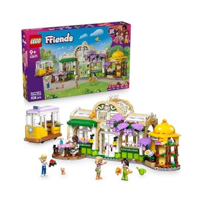 image LEGO Friends Café des Plantes et Kiosque à Fleurs - Jouet de Construction - 4 Mini-Poupées, Figurine Chat, Tramway & Accessoires de Cuisine Dont Tasses & Théière - Cadeau pour Fille dès 9 Ans 42671