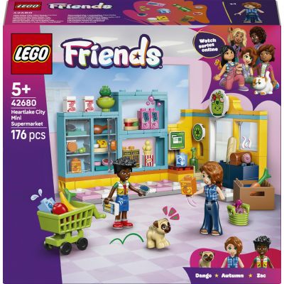 LEGO Friends L’épicerie de Heartlake City 42680 | Jouet pour fille dès 5 ans, magasin, 2 mini-poupées, figurine de chien, caisse, aliments, cadeau d’anniversaire, 176 pièces