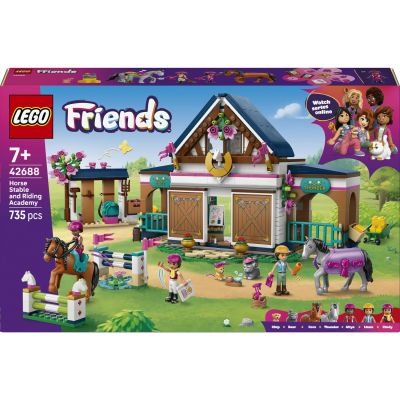 LEGO Friends L’écurie et l’école d’équitation 42688 | Jouet pour fille dès 7 ans, jeu éducatif, 3 mini-poupées, 2 figurines de chevaux, 1 chiot, cadeau d’anniversaire, 735 pièces