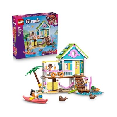 LEGO Friends La Maison sur la Plage et Les Phoques - Jeu Miniature - 3 Mini-Poupées, 2 Figurines d'animaux Marins & Accessoires Dont Surf & Kayak - Cadeau d'anniversaire pour Fille dès 7 Ans 42699
