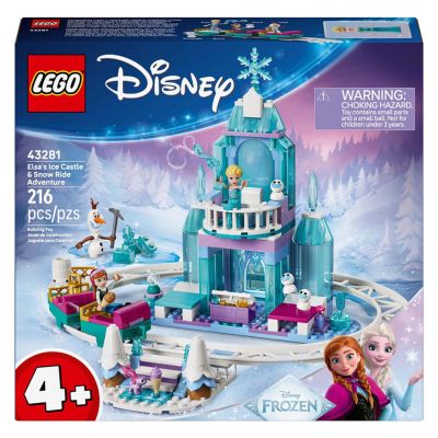 LEGO Disney Princess Le château de Glace et la Piste enneigée d’Elsa 43281 | Jouet pour fille dès 4 ans, mini-poupées Anna et Elsa, figurine d’Olaf, circuit de train, traîneaux, idée cadeau, 216 pièces