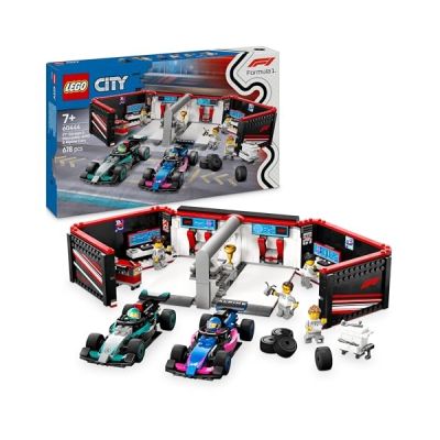 LEGO City Garage de F1 et voitures Mercedes-AMG et Alpine - Jeu de construction pour garçons et filles dès 7 ans - Inclut 2 véhicules, 2 pilotes et 4 mécaniciens - Cadeau pour amateurs de course 60444