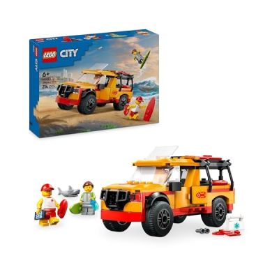 image LEGO City Lifeguard Beach Rescue Truck Toy with 2 Minifigures and a Shark Figure - Building Set for 6+ Year Old Boys & Girls - Gifts for Beach-Loving Kids - 60453