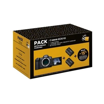 image EOS R5 Boitier Nu + 2 batteries + Coupon -15% sur une optiques RF Canon - Edition 70 ans FNAC