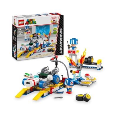 image LEGO Super Mario: Mario Kart – Toad’s Garage Set, Nintendo Mechanic Toy with 2 Blue Toad Character Figures for Independent Play, Birthday Gift for Boys, Girls and Gamers Aged 8 Plus 72035