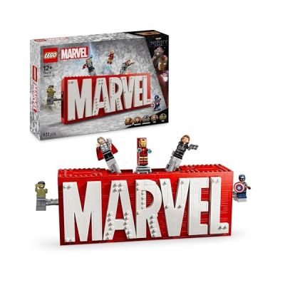 image LEGO Marvel Logo Marvel et Ses Super-Héros - Jeu de Construction Collector avec Minifigurines Avengers : Captain America, Iron Man, Thor, Black Widow & Hulk - Idée Cadeau pour Garçon dès 12 Ans 76313