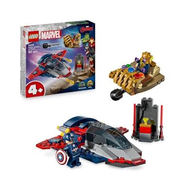 image LEGO ǀ Marvel Captain America Contre Thanos - Jouet Avengers avec Avion Jet & 2 Minifigurines avec Accessoires Dont Bouclier du Capitaine - Cadeau de Super-Héros pour Garçon dès 4 Ans 76319