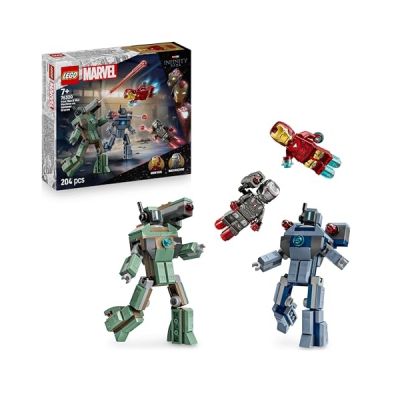 image LEGO ǀ Marvel Iron Man & War Machine vs. Hammer Drones - Building Toy with 2 Minifigures & 2 Action Figures with Stud Shooters - Super Hero Gift for 7+ Year Old Boys - 76320